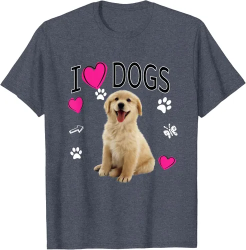 Vista 102 de Camiseta I Love Dogs - Camiseta Golden Labrador retriever, Azul Negro