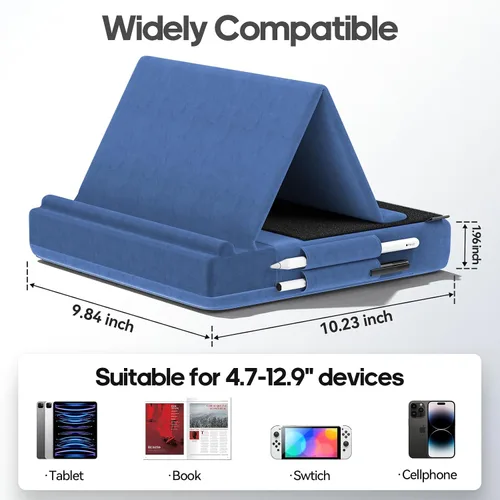 Vista 8 de KDD Soporte de almohada para tableta, soporte de iPad de visión multiángulo para regazo, cama y escritorio, base plegable con soporte para lápiz