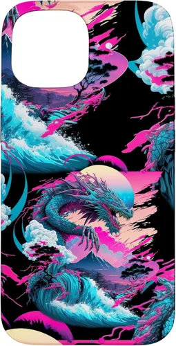 Vista 6 de Dragon Vaporwave Abstract Landscape Moon Tree Waterfall Case for iPhone 17