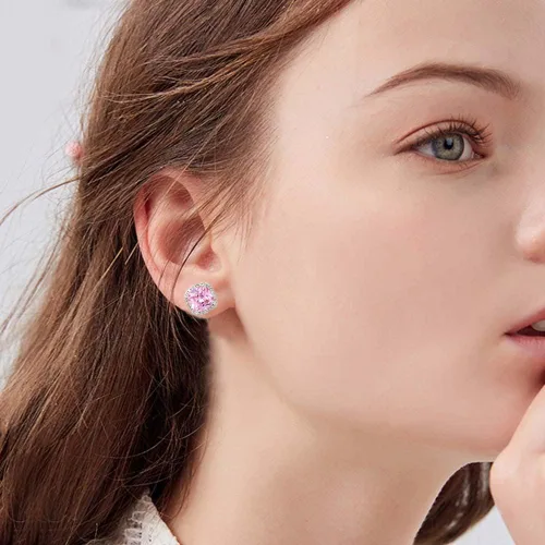 Vista 3 de Pendientes cuadrados de corte princesa micro pavimentado AAA CZ joyería boda nupcial para mujeres