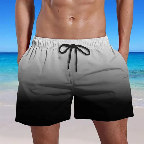 Vista 2 de Men's Beach Shorts Casual Drawstring Elastic Waist Shorts with Pockets Casual Loose Gradient Relaxed Fit Shorts