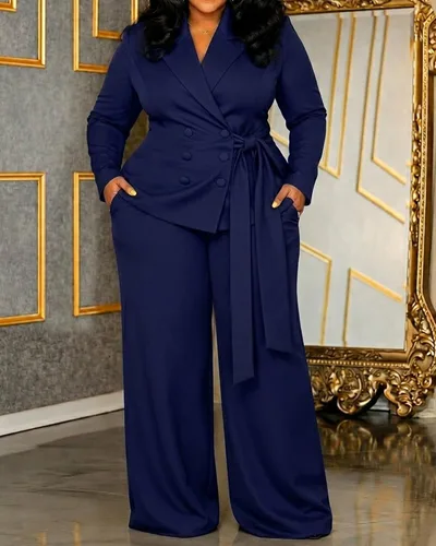 Vista 7 de CXXQ Conjunto de 2 piezas para mujer, talla grande, informal, para oficina Azul marino