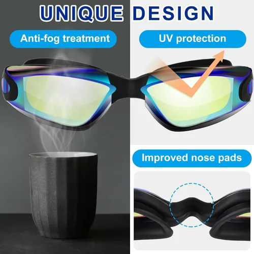 Vista 3 de Flutesan 12 gafas de natación para adultos, para hombres, mujeres, jóvenes, sin fugas, protección completa contra los rayos UV
