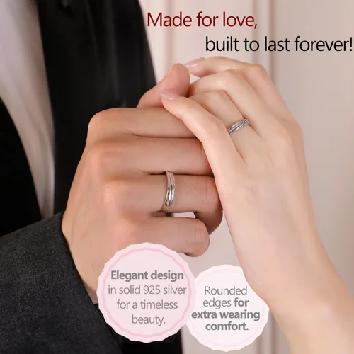 Vista 3 de Meissa 2 anillos de pareja para hombres y mujeres de plata de ley 925, anillos de promesa a juego, tamaño ajustable, hecho a mano, joyería nupcial