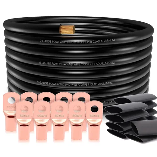 Vista 9 de 40FT 1/0 Battery Cable CCA,0 Gauge Wire with lugs for Amp,Winch,Automotive 40 pies + 20 lengüetas