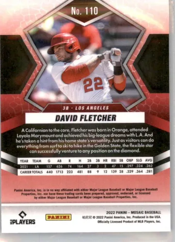 Vista 2 de 2022 Panini Mosaic #110 David Fletcher Los Angeles Angels Baseball Trading Card