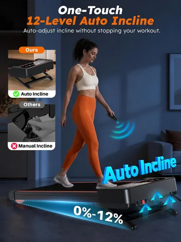 Vista 2 de Walking Pad Treadmill with Auto Incline 12%-12Level, Quiet BLDC EvoDrive