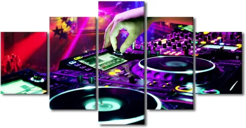 Vista 71 de Lienzo decorativo para pared, diseño de DJ Music Mixes the Track HD impreso en pinturas, 5 piezas de imágenes abstractas para sala de estar, obra