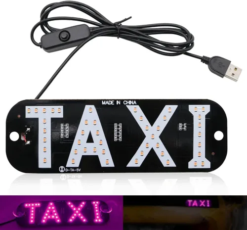 Vista 9 de Luz de señal de taxi botón de encendido/apagado USB, letrero LED brillante para taxi, colocación de ventana de ventosa para taxi automóvil (azul)