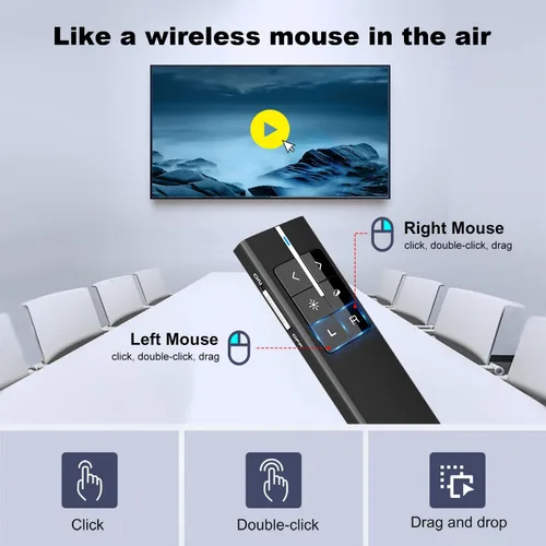 Vista 3 de Air Mouse - Clicker de presentación con puntero, clicker recargable para presentaciones de PowerPoint, PowerPoint Clicker, control remoto de Negro