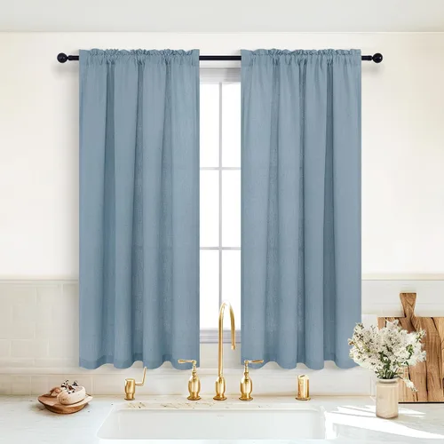 Vista 157 de KOUFALL Juego de 2 cortinas de puerta francesa, cortinas de lino para puerta/ventana, cortina transparente boho para cristal lateral delantero