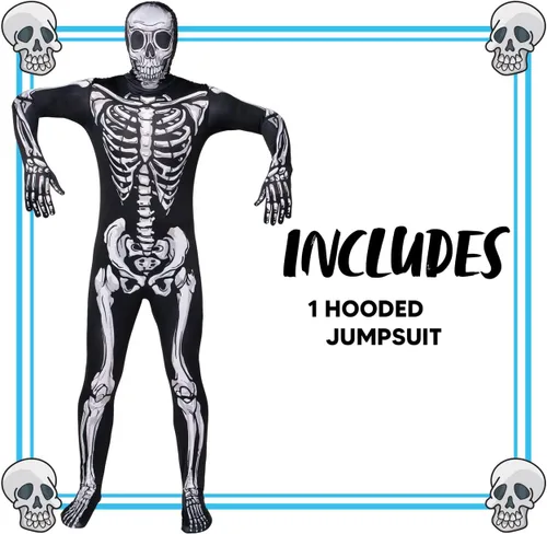 Vista 5 de Spooktacular Creations Disfraz de esqueleto realista para hombre disfraz de calavera realista con capucha para adultos fiesta de disfraces