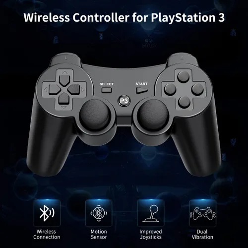 Vista 2 de WATAHEL Wireless Controller 2-Pack for PS3 Controller Double Vibration Motion Sensor, Professional Wireless Controller Compatible with Playstation 3