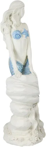 Vista 4 de Ebros Gift Figura náutica marina de sirena de cola azul aguamarina sentada en el mar roca figura 11.5 pulgadas de alto océano aguamarina princesa