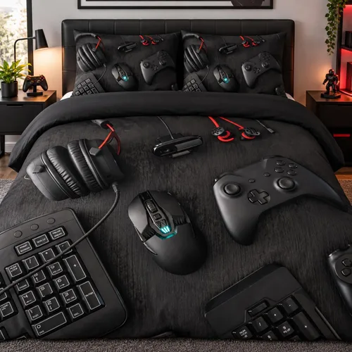 Vista 28 de Juego de funda de edredón de tamaño individual con estampado 3D de Gamepad azul para niños, fundas de edredón y fundas de almohada para dormitorio
