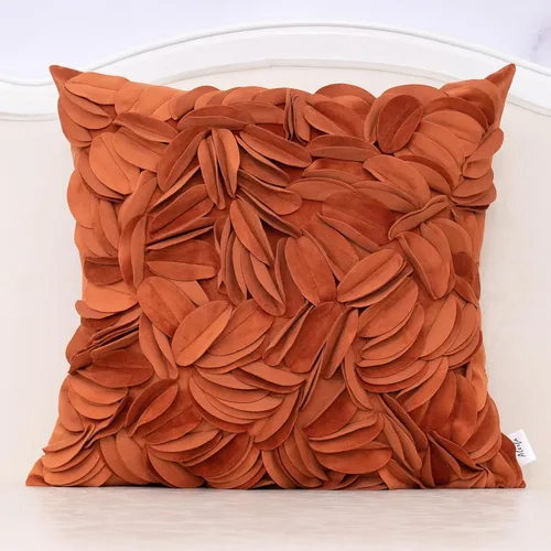 Vista 10 de Alerfa Funda de almohada decorativa de terciopelo beige hecha a mano con flores 3D con cremallera oculta para sofá, cama, sala de estar, decoración