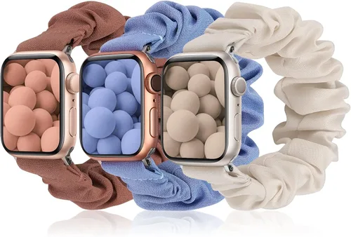 Vista 24 de TOYOUTHS - 3 paquetes compatibles con Apple Watch Band Scrunchies 1.496 in (38 mm) tela suave patrón impreso pulsera de tela para mujer iWatch