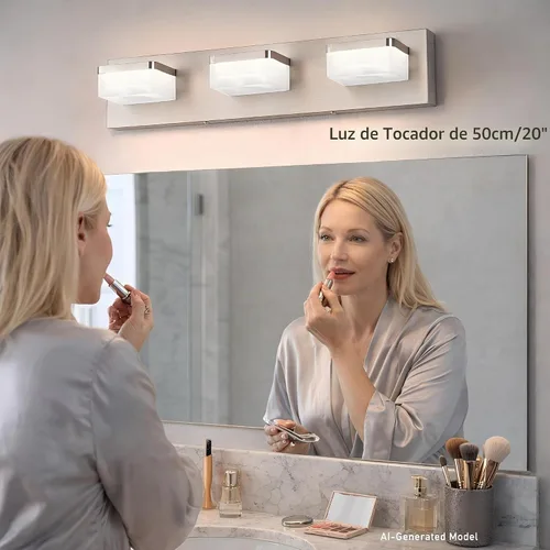 Vista 3 de Luces de Tocador de Níquel Cepillado para Baño - Lámpara de Tocador de 3 Luces - Apliques de Pared LED Regulables - Luz Diurna 5500K - Elegantes
