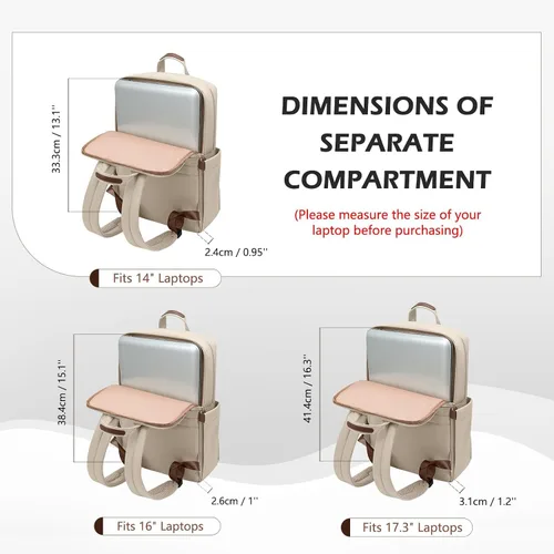 Vista 7 de Mochila delgada para laptop para mujer, mochila ligera para viajes de negocios para mujeres y hombres, Albaricoque, 14 pulg., Moderno