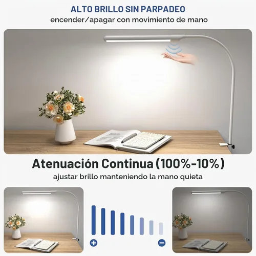 Vista 3 de MY BEAUTY LIGHT Lámpara de escritorio LED inteligente con abrazadera, luz de escritorio con sensor de onda de mano, 2700-6500K 5 temperaturas