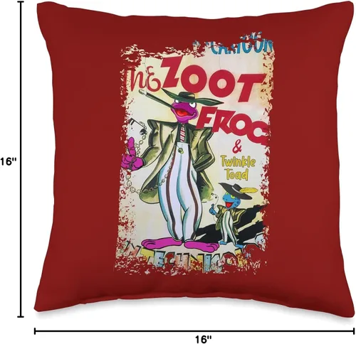 Vista 4 de Funny Cute Frog 1950's 1960's Vintage Nostalgia Poison Dart Frogs Cartoon Retro Zoot 40's, 50's Pachuco Suit Throw Pillow, 16 x 16 pulgadas