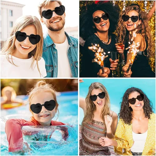 Vista 64 de Lentes de sol con forma de corazón, 2 pares de lentes de sol en forma de corazón, gafas de sol rave para mujeres, regalos de fiesta