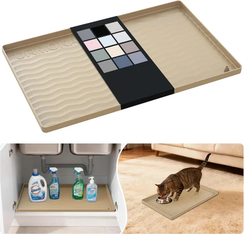 Vista 89 de URMONA - Tapete de silicona impermeable para debajo del fregadero, 16 x 10 Beige