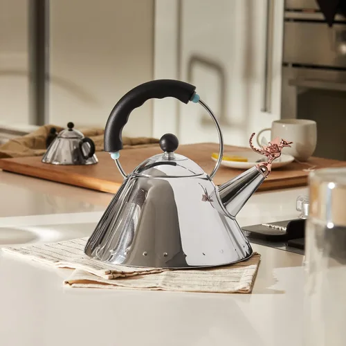 Vista 5 de Alessi Tea Rex - Hervidor de agua con mango y silbato en forma de dragón, acero inoxidable, negro