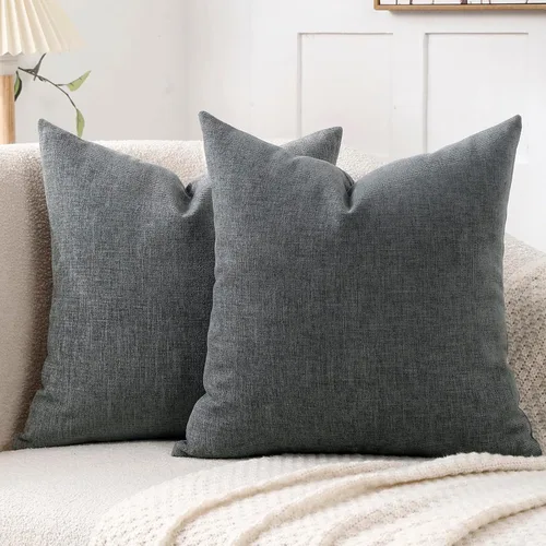 Vista 11 de Jepeak - Fundas de cojín de arpillera, paquete de 2 fundas de almohada cuadradas sólidas, gruesas y decorativas para el sofá o sillón, estilo casa