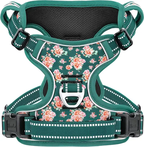 Vista 27 de HEELE Arnés para perro pequeño sin tirones con mango suave, arnés reflectante ajustable, color negro, XS Reflective Front Clip Vest with Control