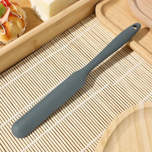 Vista 2 de Kichvoe Espátula de silicona para tarro – Espátula antiadherente para masa madre – Spurtle de goma estrecha gris resistente al calor cuchara