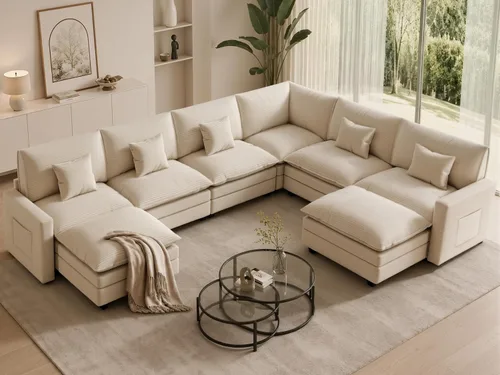Vista 64 de Sofá seccional modular de 107", sofá de nube en forma de L con otomana Negro