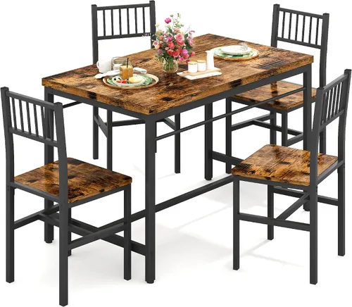Vista 2 de Lamerge Juego de mesas de cocina para 4, juego de mesa de comedor rectangular con 4 sillas de respaldo, juego de mesa de comedor de 5 piezas