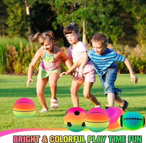 Vista 3 de Pelotas deportivas de arcoíris, paquete de 8 pelotas de neón de 8.5 pulgadas, pelotas de fútbol de baloncesto, fútbol, deportes, pelotas de goma