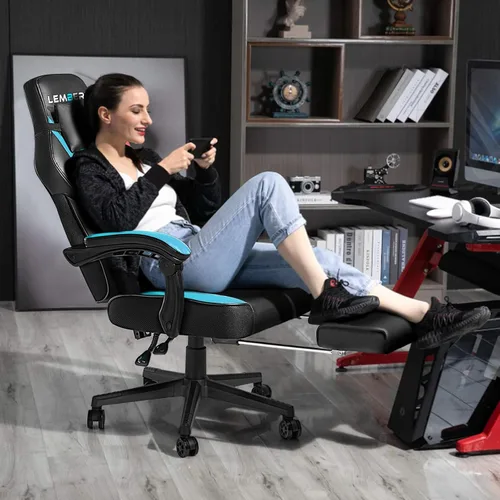 Vista 2 de LEMBERI Sillas de juegos para adultos, sillas ergonómicas de videojuegos con reposapiés, silla de juegos grande y alta, capacidad de peso de 400