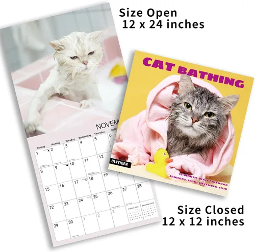 Vista 5 de Calendario de pared 2026, calendario de gatos 2026, calendario mensual de pared de baño de gatos, 12 x 24 pulgadas abierto, planificador familiar