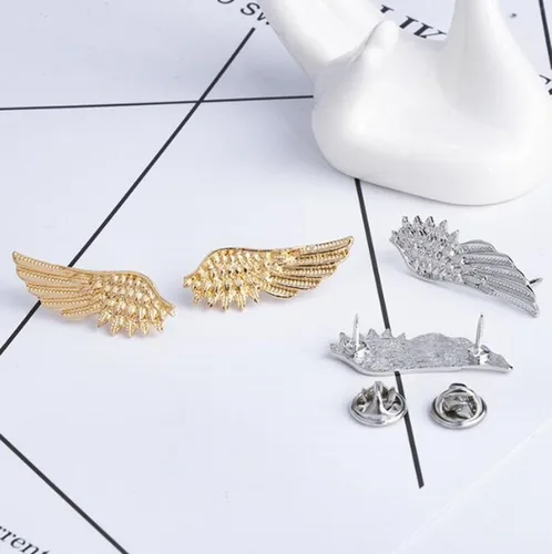 Vista 5 de Broche de plumas para mujeres y hombres, broche de metal con alas de ángel, 2 piezas