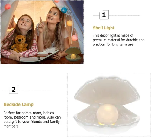 Vista 5 de IMIKEYA Shell Pearl Light White Ceramic LED Pearl in Shell Luz nocturna Escritorio portátil inspirado en el océano Lámpara de concha para dormitorio