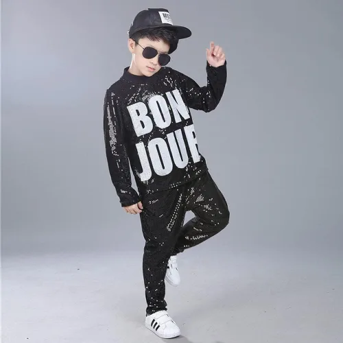 Vista 3 de LOLANTA Disfraz de baile para niños y niñas, ropa de hip hop con lentejuelas de los años 80 y 90, trajes brillantes de baile