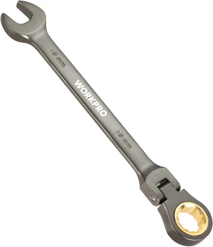 Vista 16 de WORKPRO Llave combinada de trinquete de 1/2 pulgada SAE, CR-V construida con cromado pulido espejo, diseño de 12 puntos, desplazamiento de 15 grados