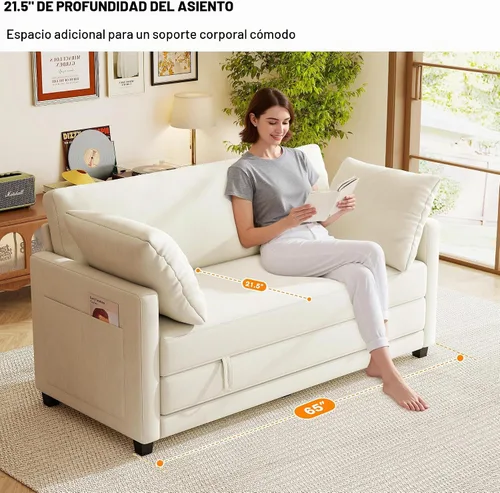 Vista 4 de Sofá cama loveseat de 65", sofá cama convertible de chenilla para espacios pequeños, sofá cama plegable con asiento profundo, marco sólido, sofás