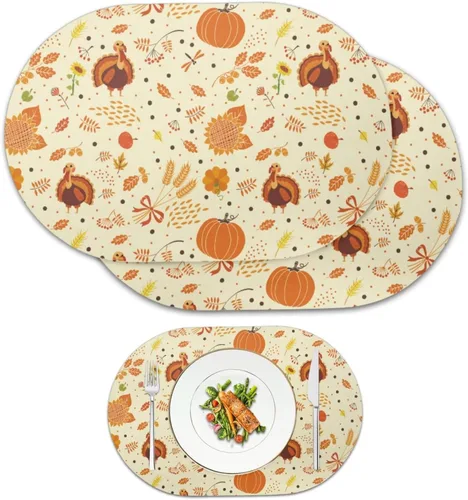 Vista 14 de Corn Green Placemats Set of 2 12 x 18 Inch Leather Table Mats Seasonal Table Placemats Protector PU Desk Mat Heat Resistant Washable Easy Clean for