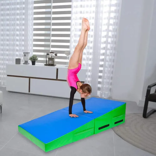 Vista 4 de Matladin Colchoneta de Volteretas de 48"x24"x14" - Colchoneta Plegable de Gimnasia Cuña de Queso para Niños, Niñas Entrenamiento en Casa