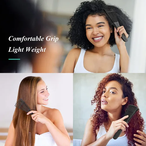 Vista 5 de Cepillo desenredante para el cabello, cepillo desenredante para adultos y niños, juego de peines para cabello rizado, ensortijado, afro y ondulado