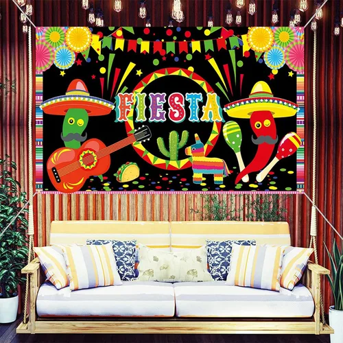 Vista 4 de Telón de fondo de fiesta mexicana, decoración de fiesta de carnaval del Cinco de Mayo, suministros de fiesta, suministros de fiesta, pancarta