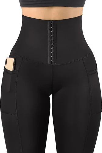 Vista 6 de KUNISUIT Corsé de cintura alta para mujer, leggings de entrenamiento de cintura, pantalones de yoga moldeadores de cuerpo, mallas deportivas