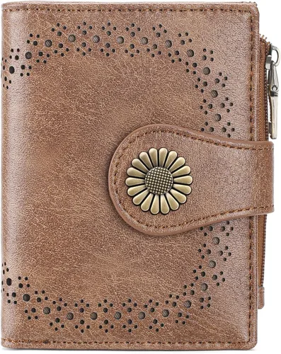 Vista 19 de SENDEFN - Carteras pequeñas para mujer, cartera compacta con bloqueo RFID, de cuero, plegable, con bolsillo para monedas y cierre, A-baby Azul