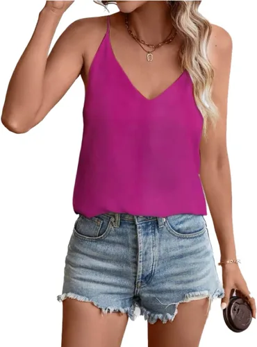 Vista 32 de Camiseta de chifón con tirantes delgados ajustables y cuello en V