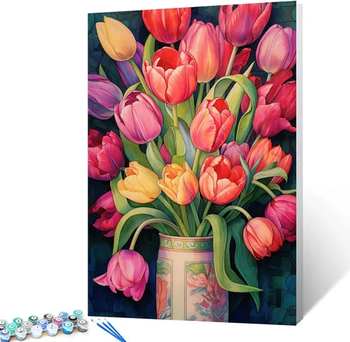 Vista 40 de Tucocoo Pintura de girasoles para ventana por números para adultos, kits de pintura al óleo digital sobre lienzo con pinceles y pigmento acrílico