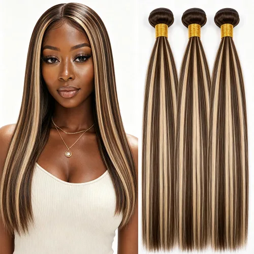 Vista 71 de P4613 Cabello humano rizado onda profunda marrón y paquetes mixtos 8 10 12 P4613 Ombre Marrón-Rubio-DP